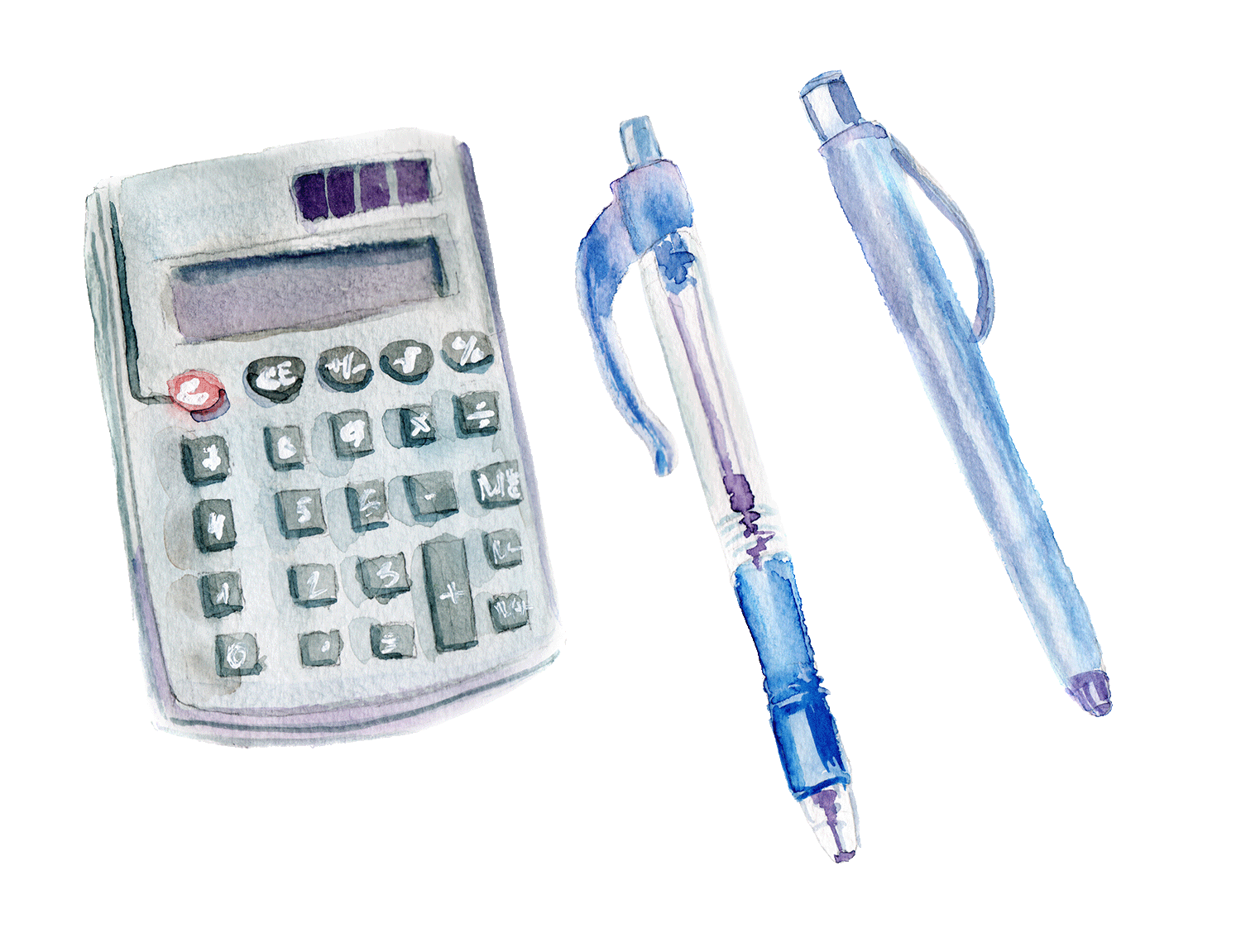Calculator & pen watercolor