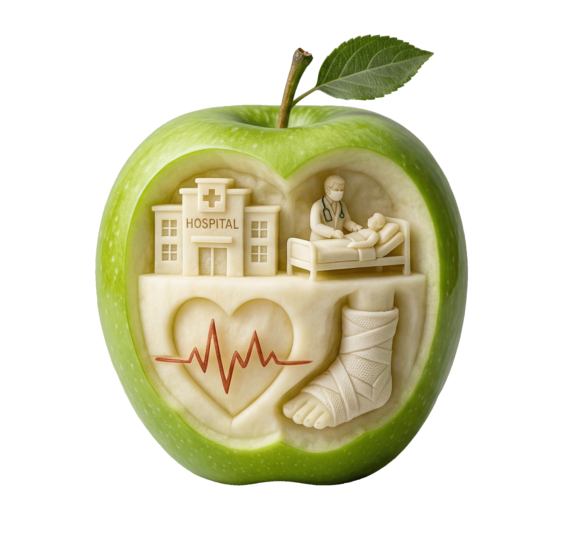 Apple with roots & butterfly