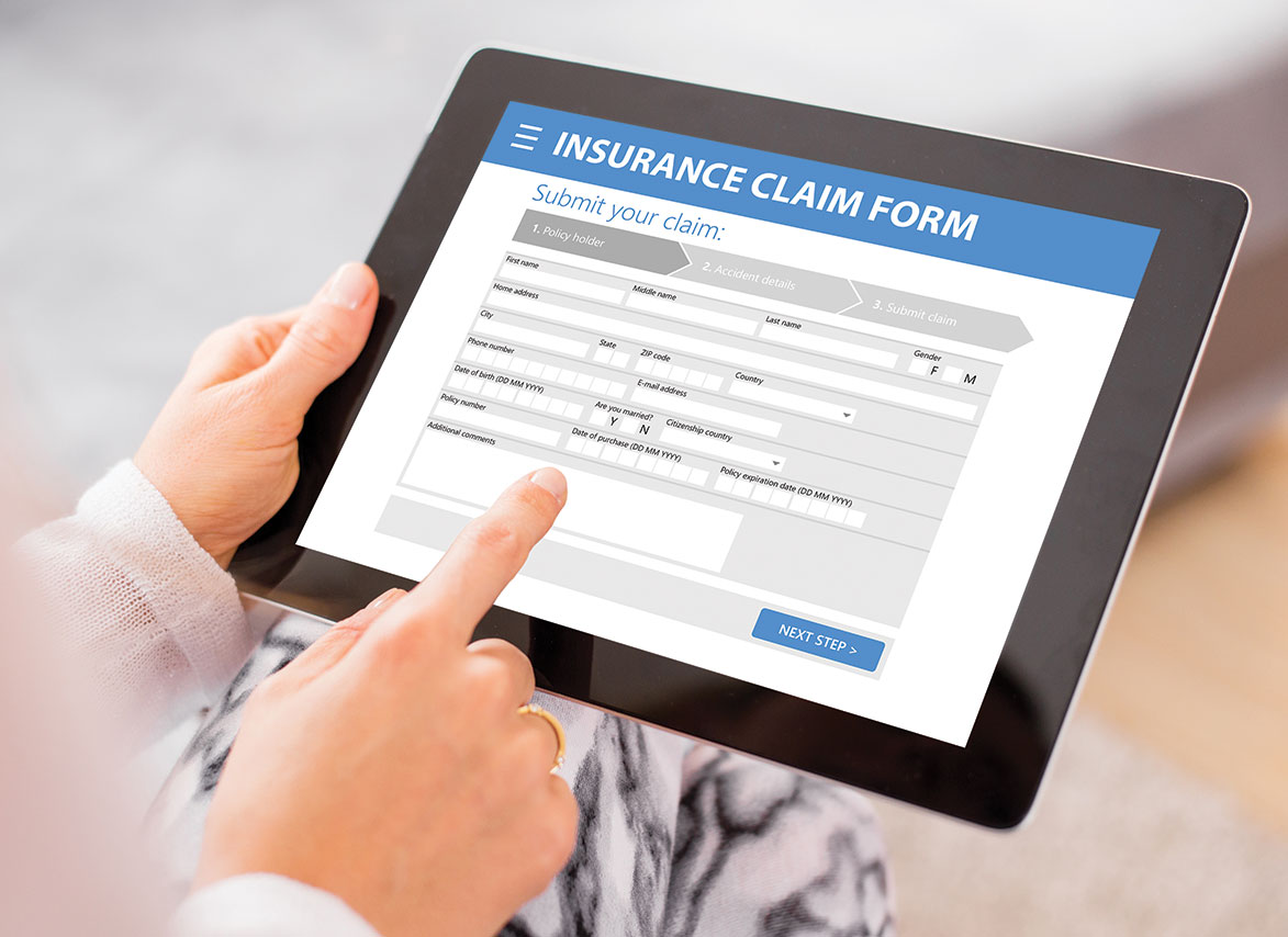 insurance claim form on tablet